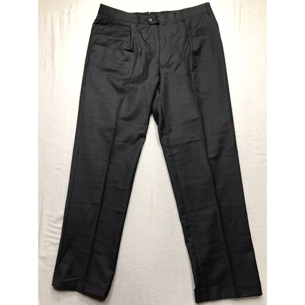 CORNELIANI Forro Pants Men Black 54(36x32) 100% Pure Virgin Wool Cuffed Dress